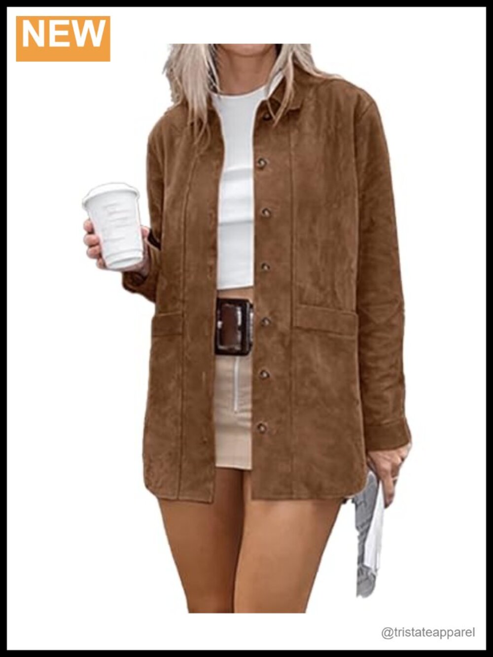 Women's Faux Suede Leather Jacket Lapel Long Sleeve Button Down Boyfriend Midi